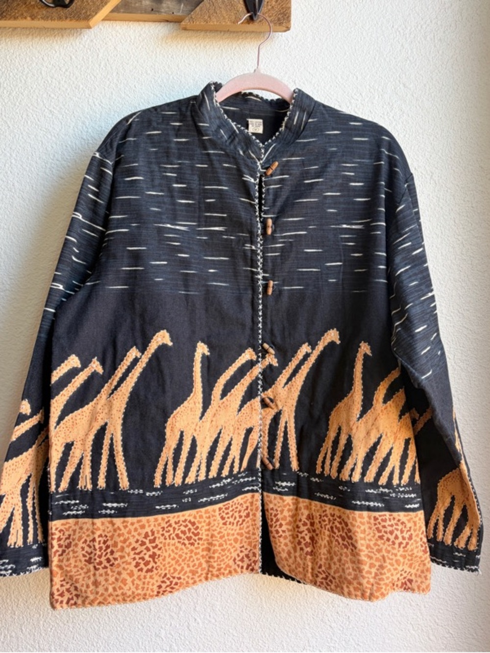 90s Kantha Embroidered Giraffe Reversible Cotton Jacket Medium